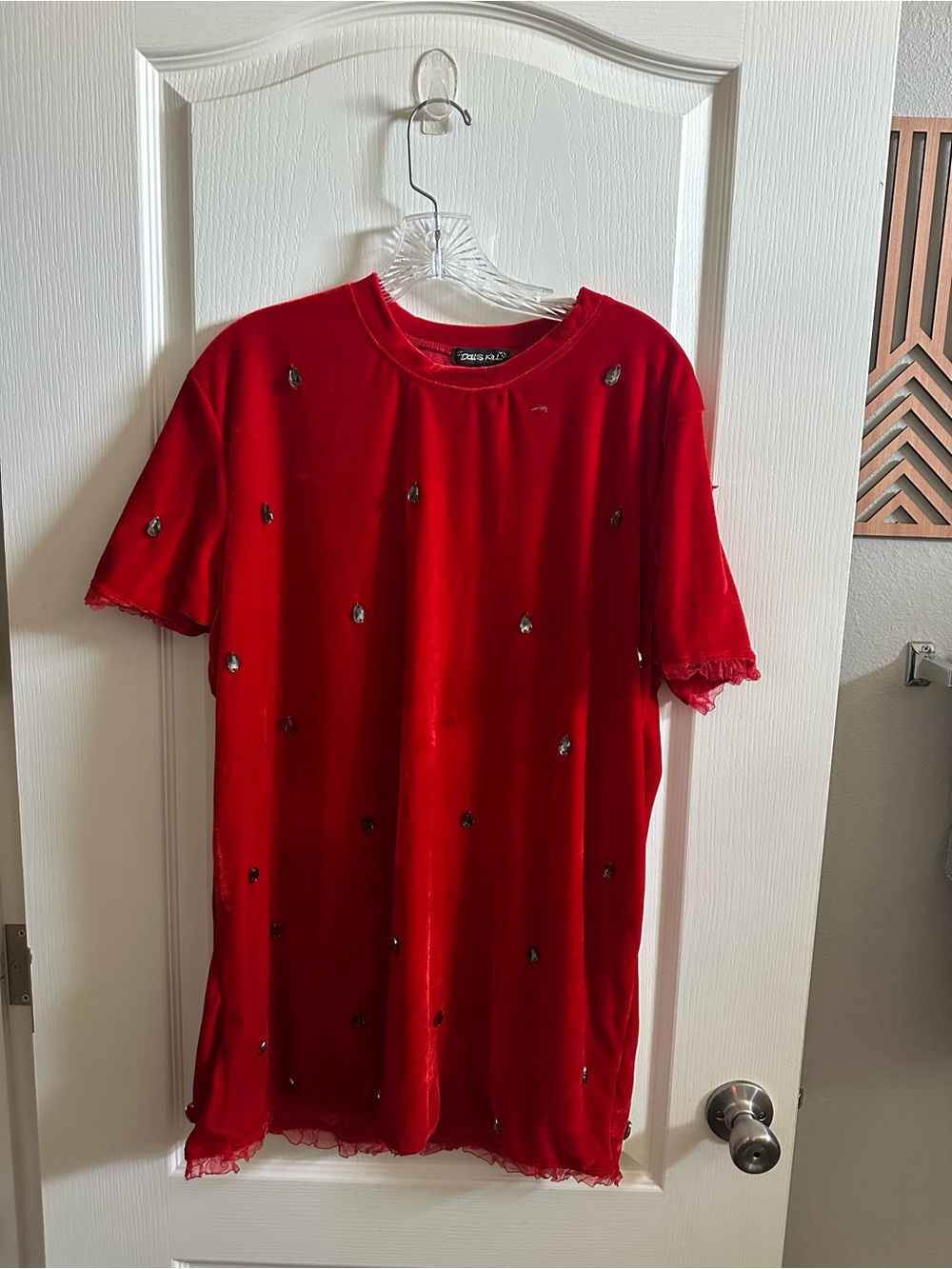 Red velvet top with tag